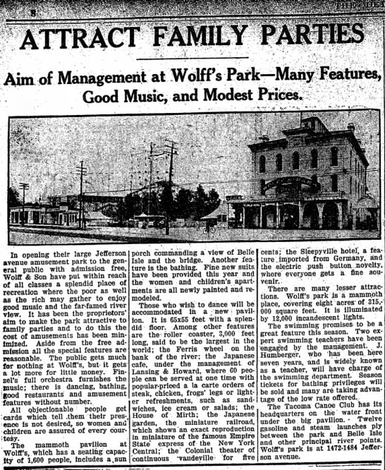 Wolffs Amusement Park - 1906 ARTICLE ON PARK